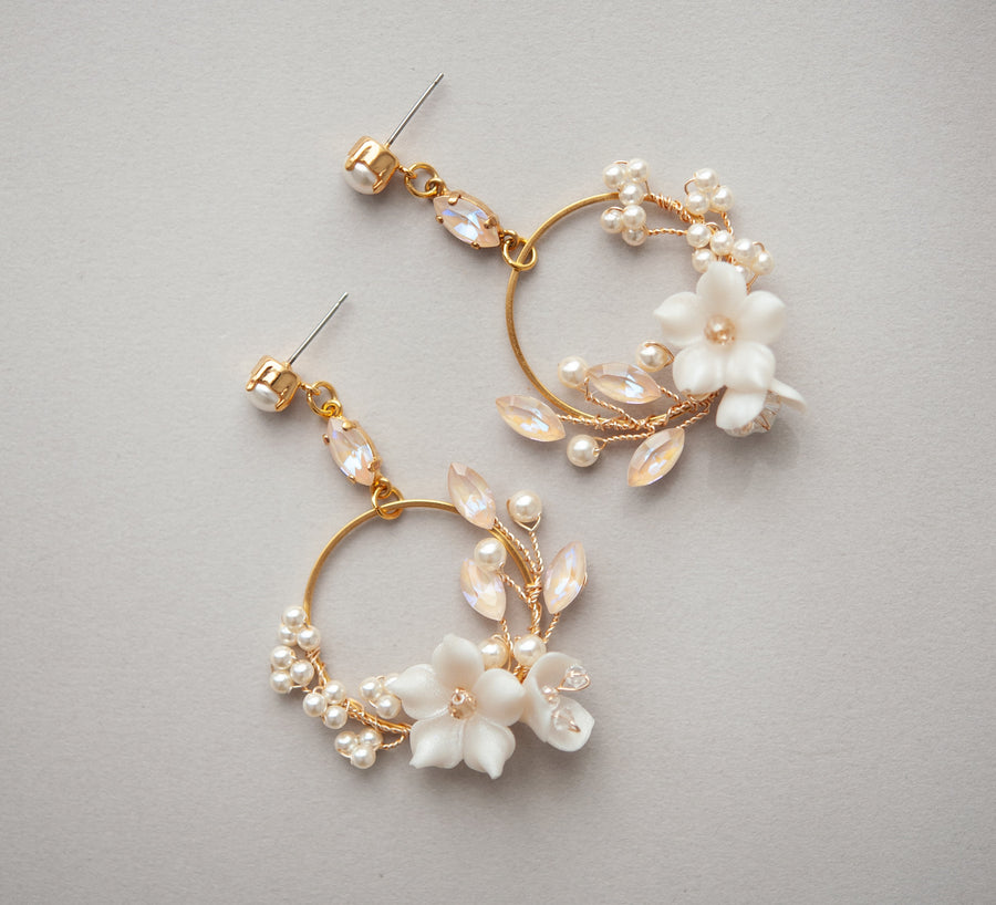 Mai Blush and Floral Bridal Earrings