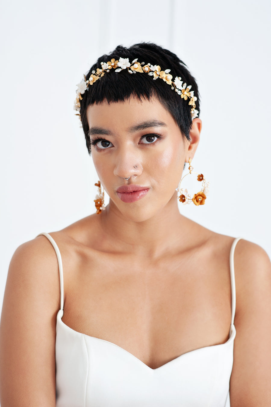Maliyah Gold Floral Bridal Statement Earrings