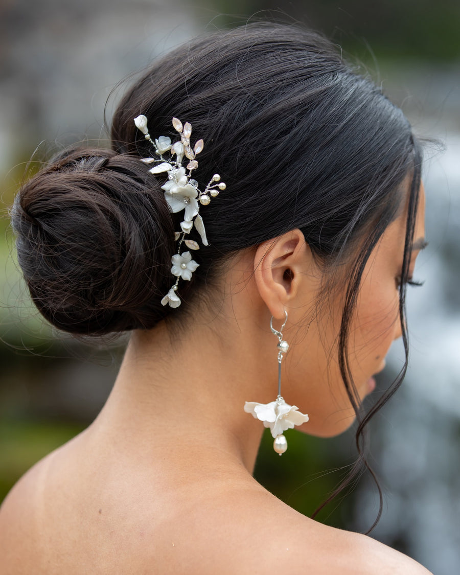 Kriya Bridal Flower and Pearl Drop Earrings