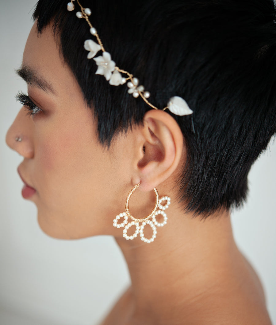 Gita Pearl and Gold Hoop Bridal Earrings