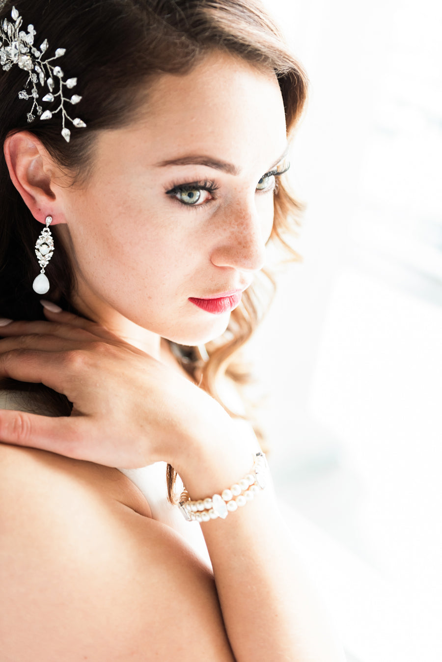 Swarovski Crystal and pearl bridal cuff bracelet 