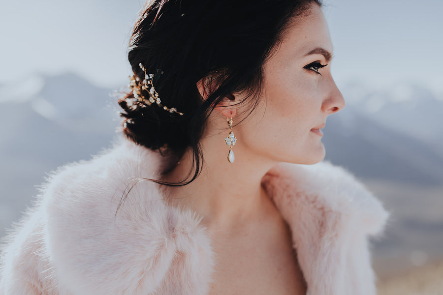 Swarovski Crystal bridal earrings white opal gold