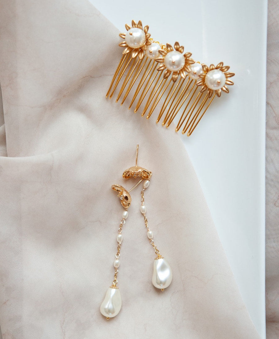Neve Baroque Pearl and Gold Bridal Earrings