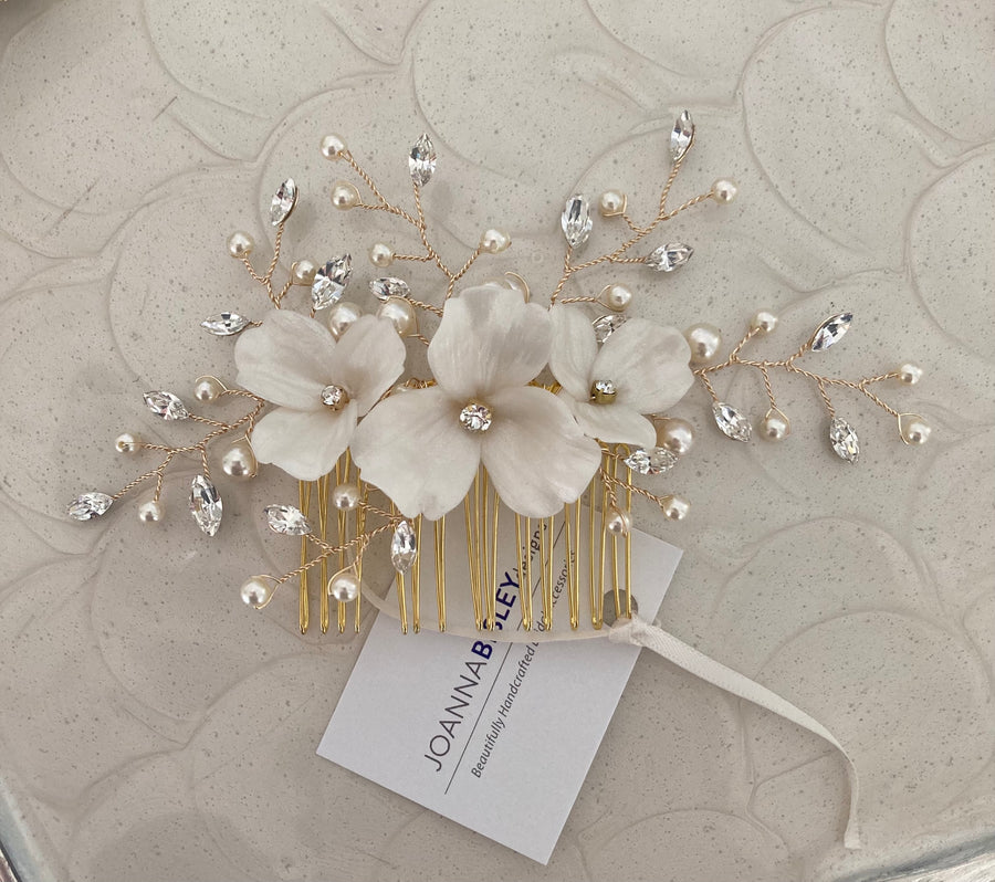 Amanda Floral Pearl and Crystal Bridal Comb