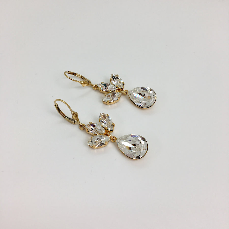 Exquisite Swarovski Crystal Bridal Earrings in gold handcrafted by Joanna Bisley Designs.