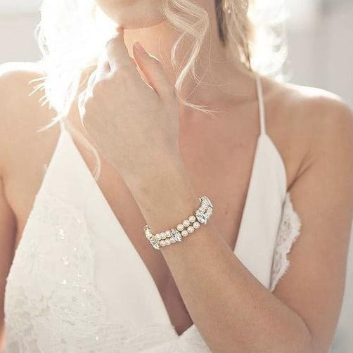 Gemma Crystal and Pearl Bridal Bracelet