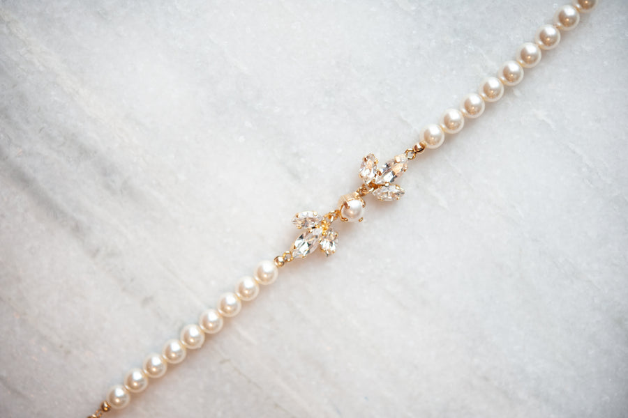 Thea Pearl and Crystal Bridal Bracelet