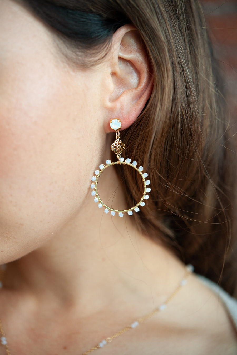 Ranya White Opal Crystal Earrings