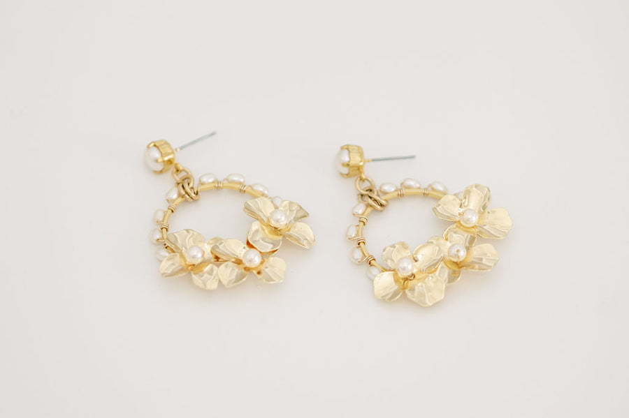 Kate Gold Floral and Pearl Bridal Earrings