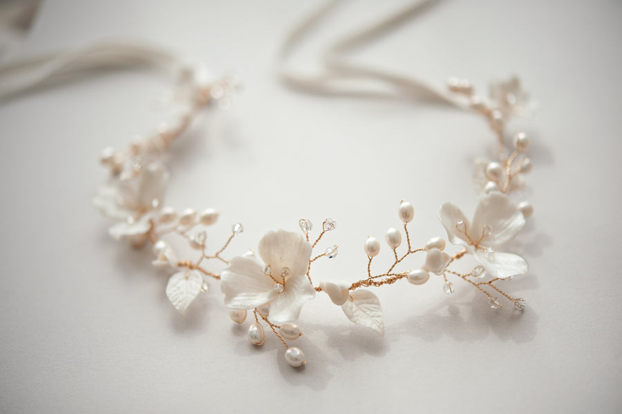 Alice Freshwater Pearl and Flower Bridal Hairvine