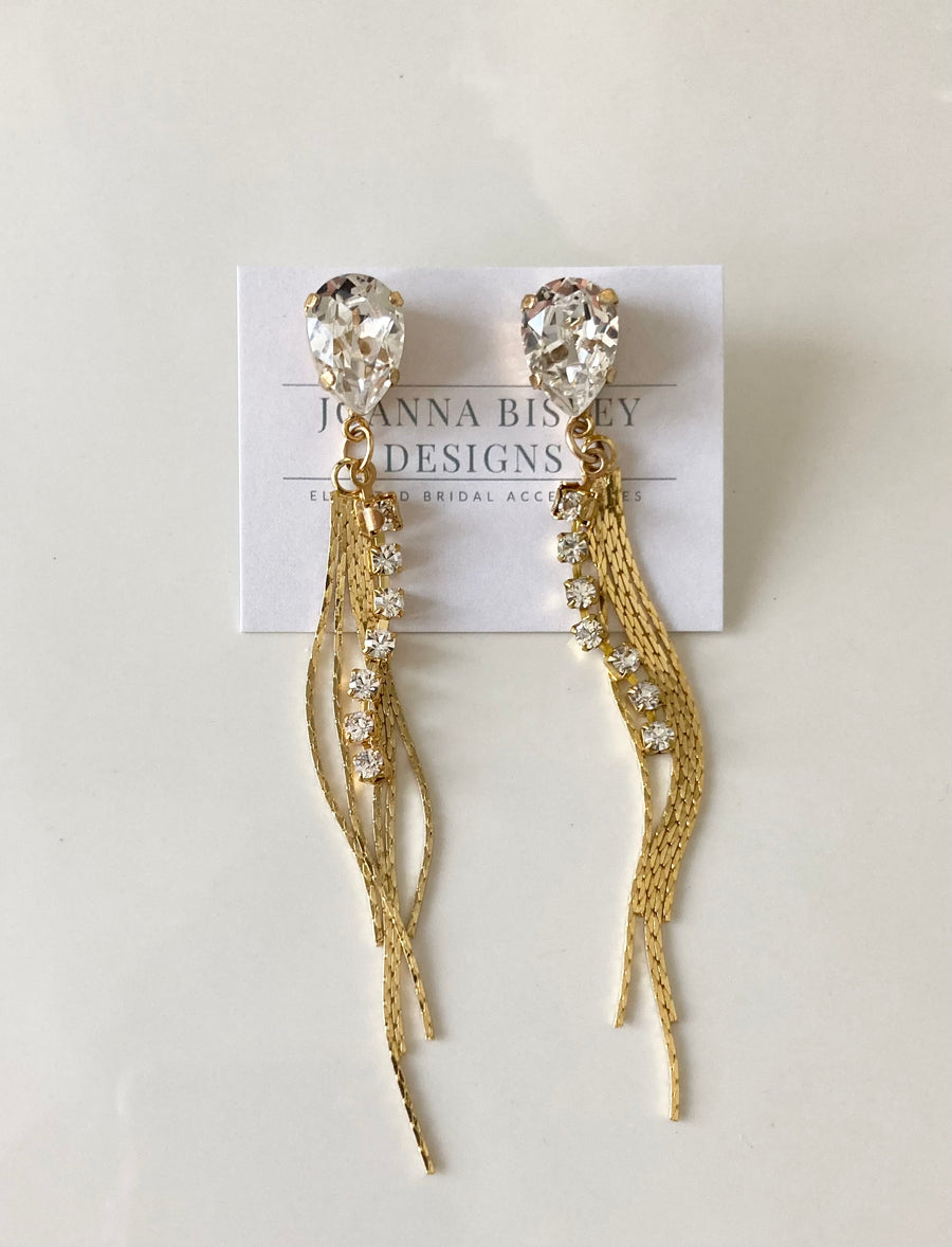 Luxe Swarovski Crystal and Tassel bridal earrings  for the modern bride handmade by Joanna Bisley Designs in Canada.
