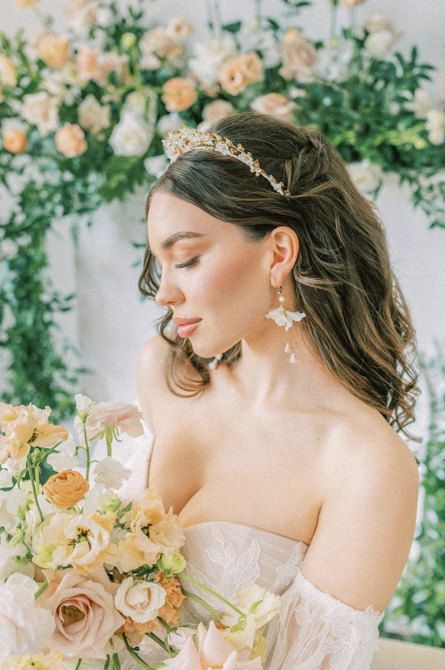 Freya Flower and Pearl Bridal Earrings