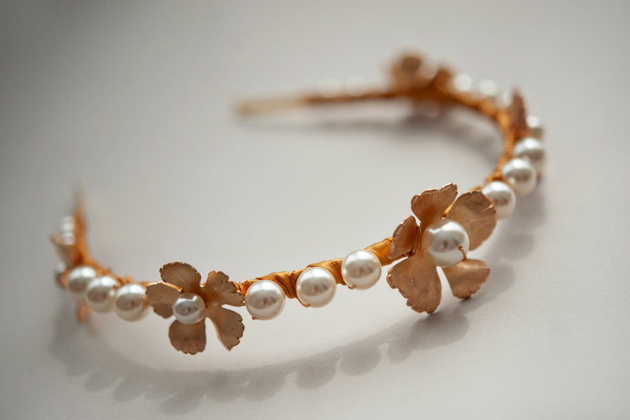 Isa Golden Flower and Pearl Headband