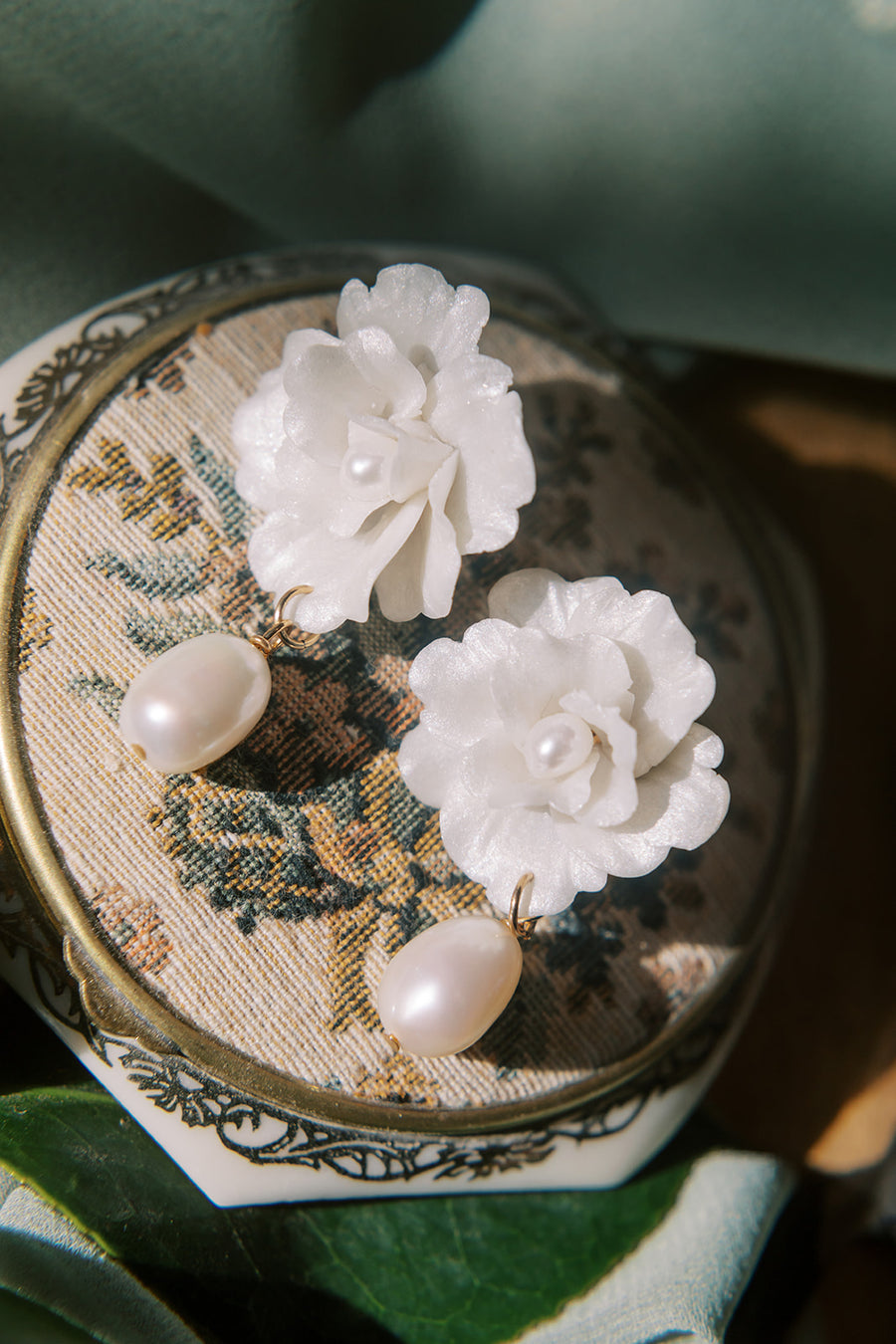 Julianne Freshwater Pearl and Flower Bridal Earrings