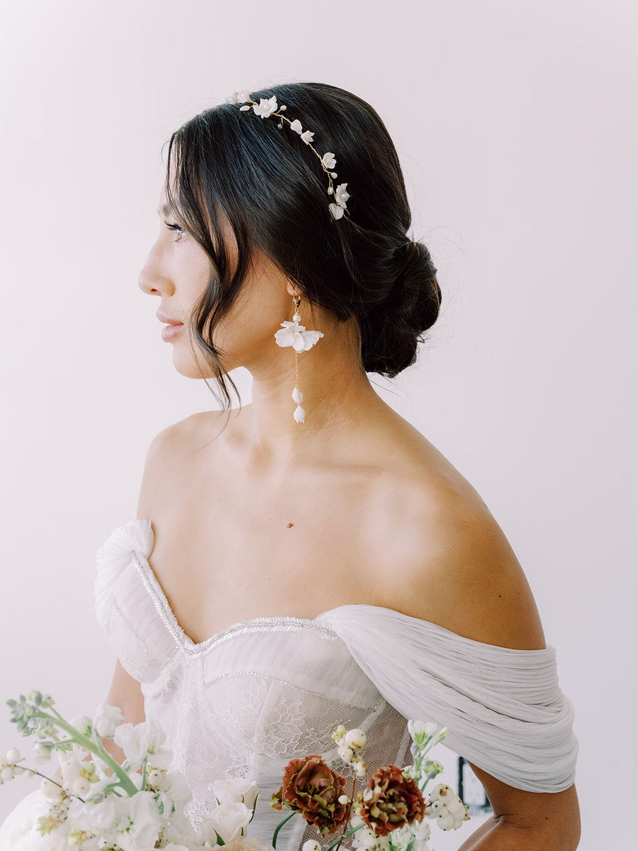 Freya Flower and Pearl Bridal Earrings