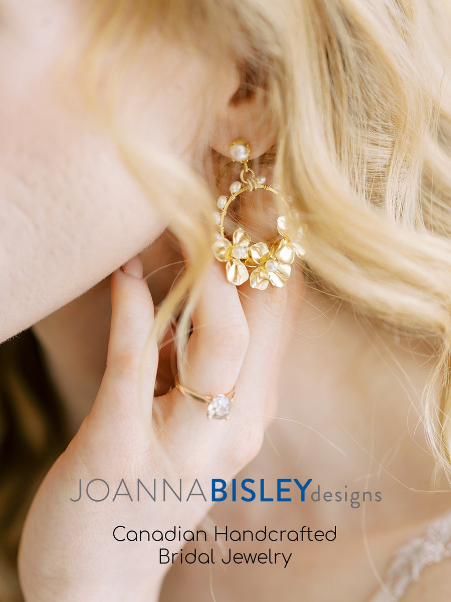 Kate Gold Floral and Pearl Bridal Earrings