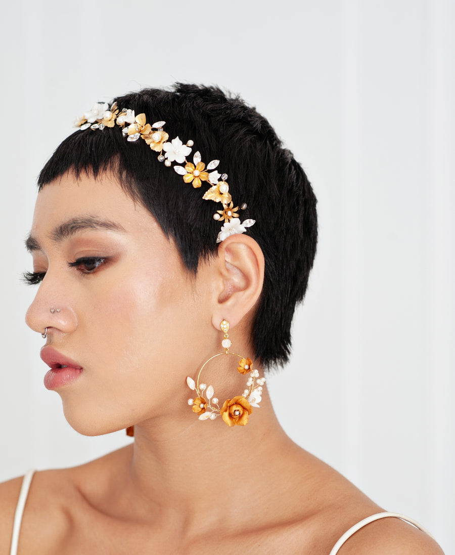 Maliyah Gold Floral Bridal Statement Earrings
