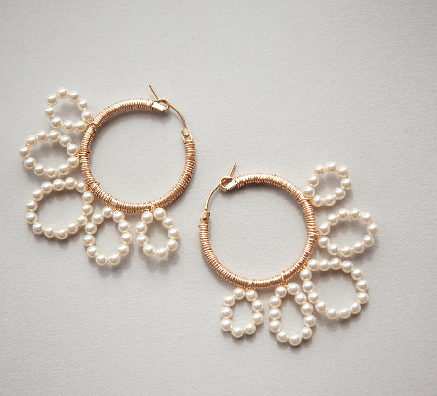 Gita Pearl and Gold Hoop Bridal Earrings