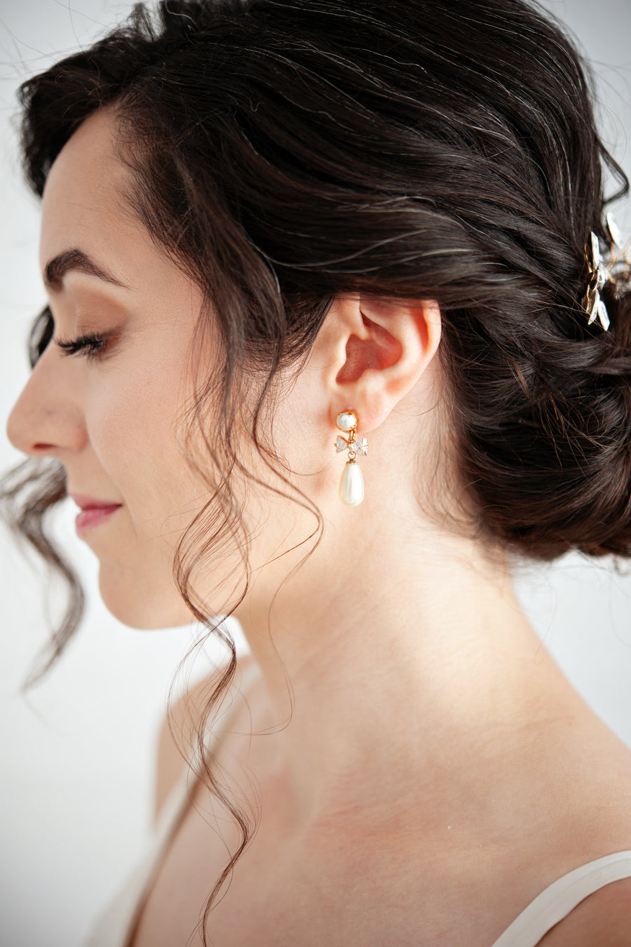 Gaby Pearl and Ribbon Bridal Earrings