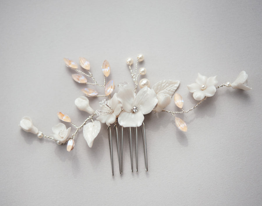 A handcrafted bridal comb made with Swarovski Crystals