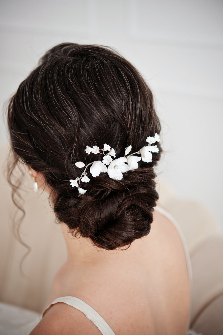 Diana White Opal and Floral Bridal Comb