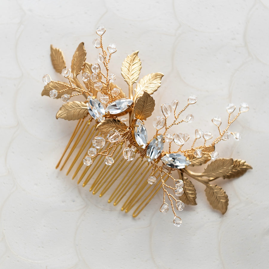 Andie Leaf and Crystal Bridal Comb - Sample Sale - No returns