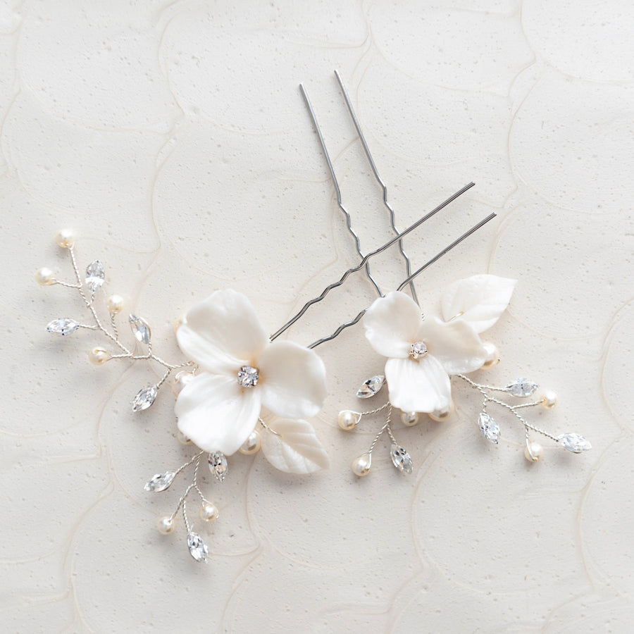 Elena Flower and Crystal Bridal Pins