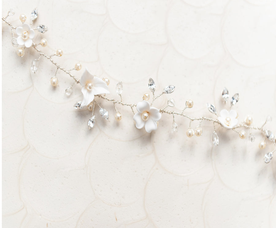 Sondos Flower and Pearl Bridal Hairvine