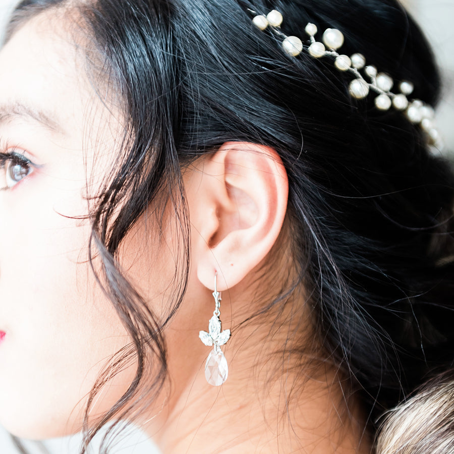 Swarovski Crystal Bridal earrings in silver handmade with Swarovski Crystals by Canadian Bridal Jewelry Designer Joanna Bisley 