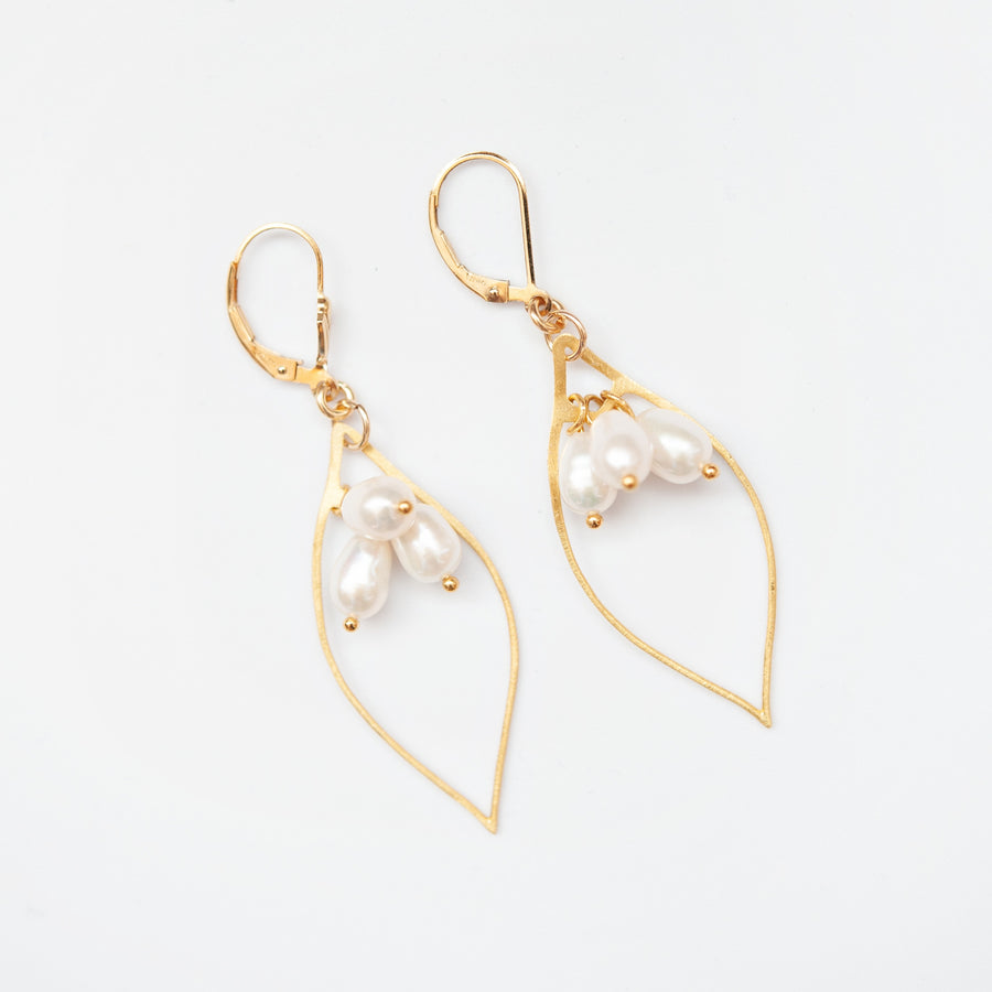 Tenby Pearl and Gold Marquis Earrings