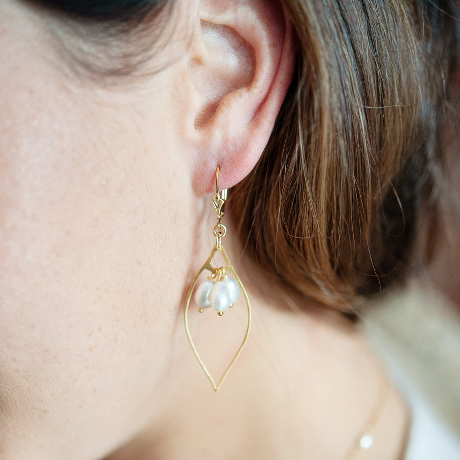 Tenby Pearl and Gold Marquis Earrings