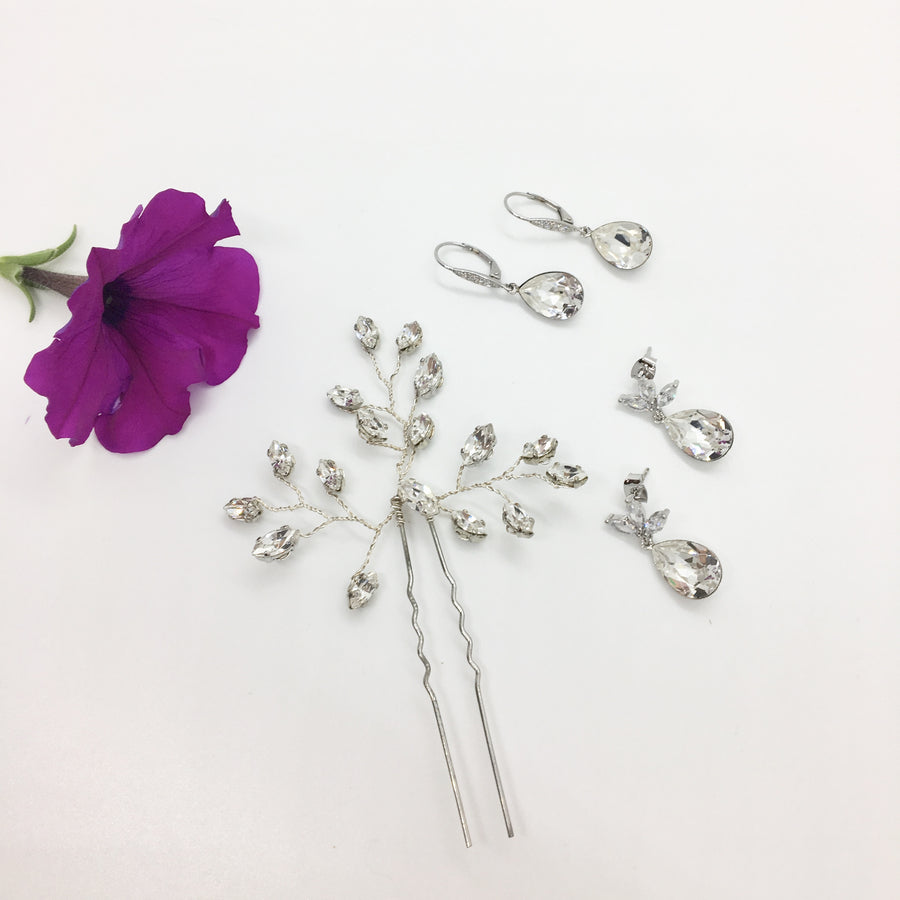 Elegant silver and crystal bridal hairpiece handcrafted by Joanna Bisley Designs.