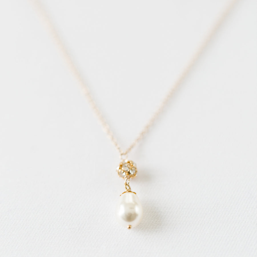 Mia Pearl and Crystal Bridal Necklace Gold