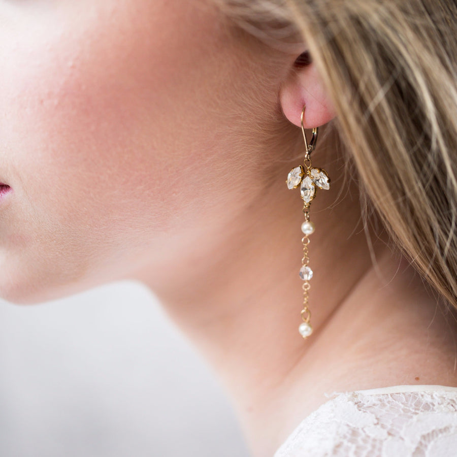 Wisteria Crystal and Pearl Wedding Earrings