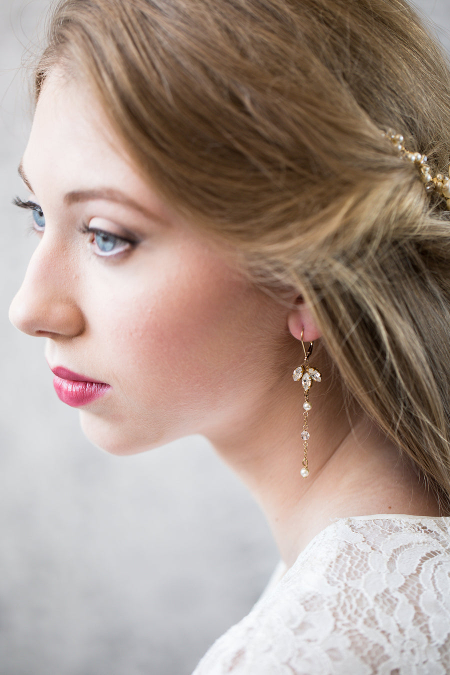 Wisteria Crystal and Pearl Wedding Earrings