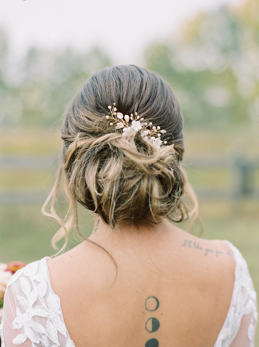 Wren Pearl and Floral Bridal Hairpins