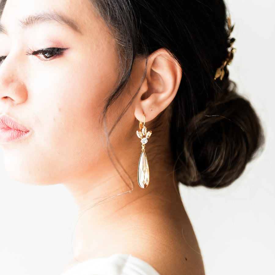 Sorrento Gold Drop Crystal Bridal Earrings