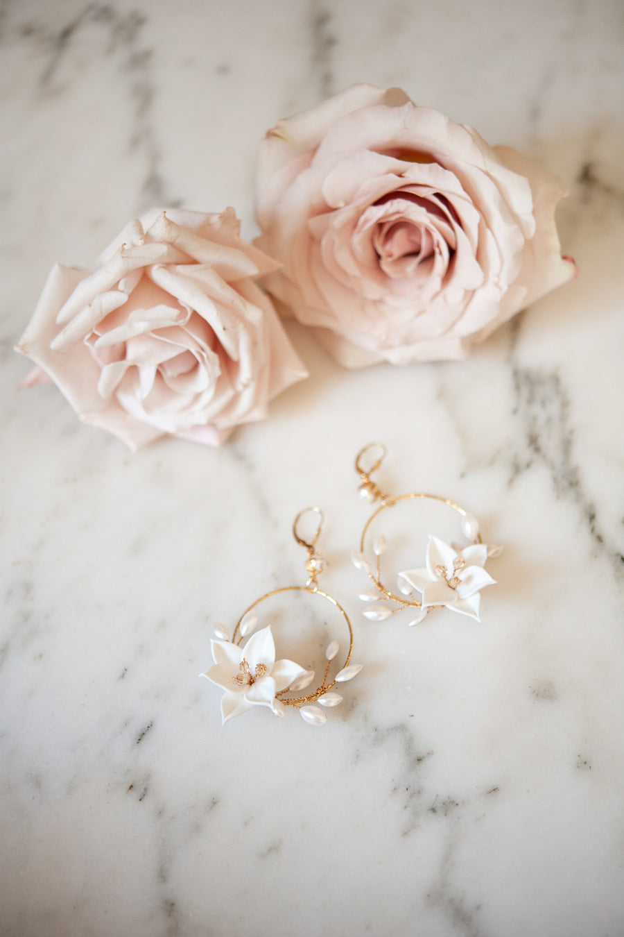 Penelope Flower and Pearl Bridal Statement Earrings