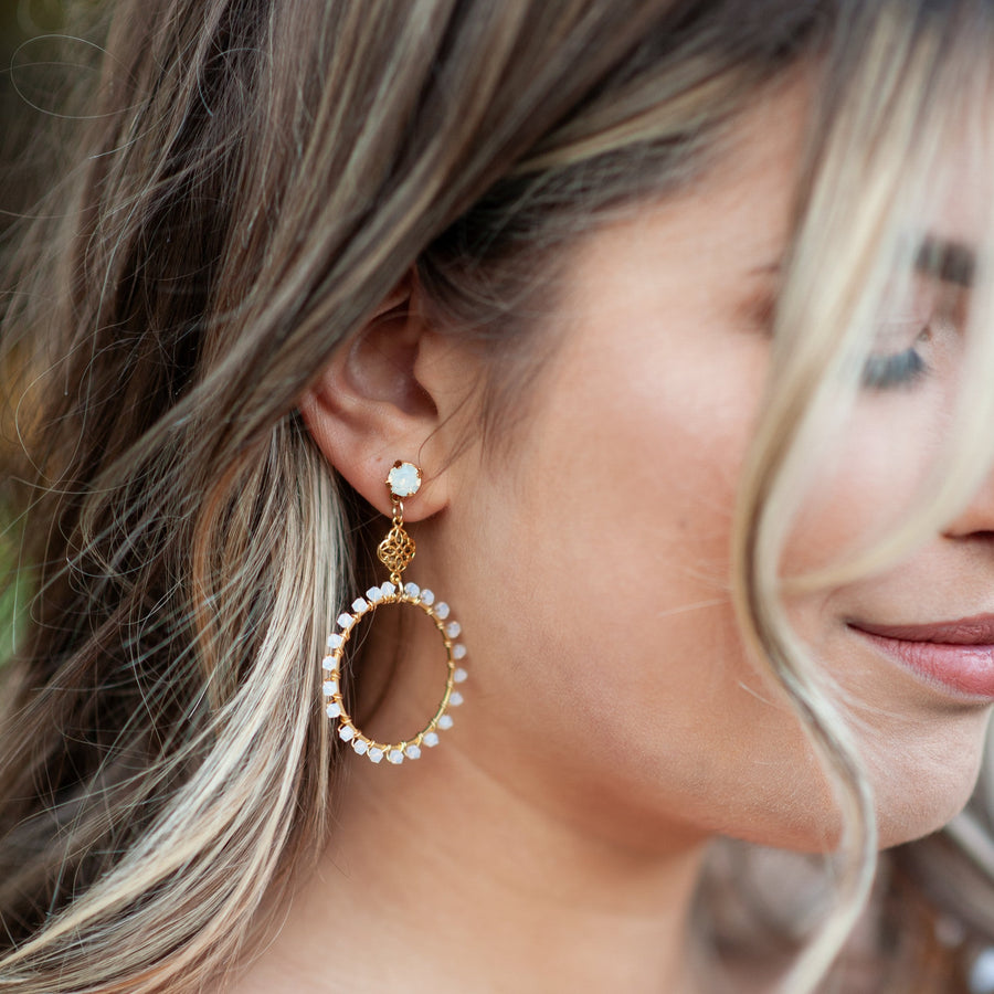 Ranya White Opal Crystal Bridal Earrings