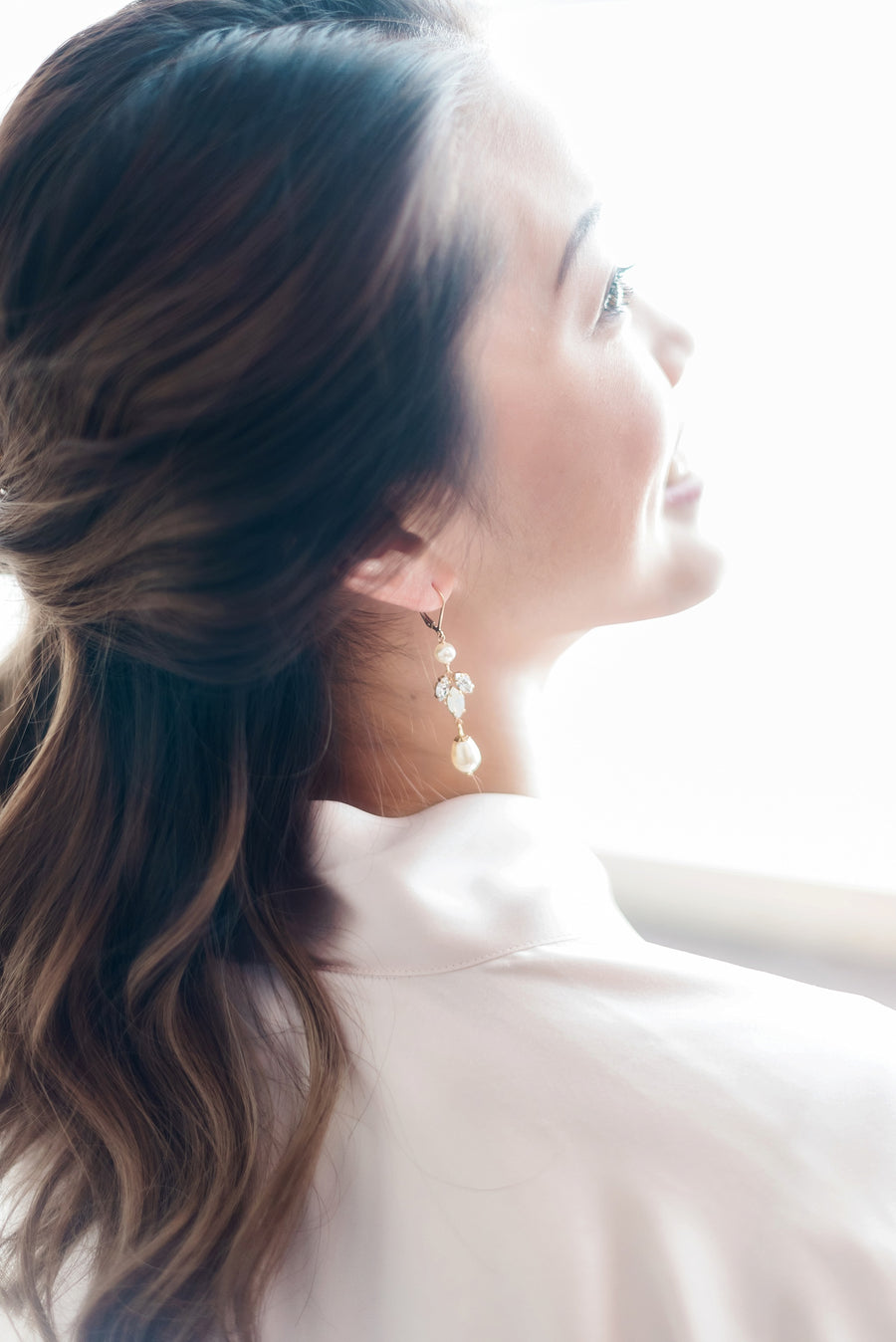Felicia Crystal and Pearl Bridal Earrings